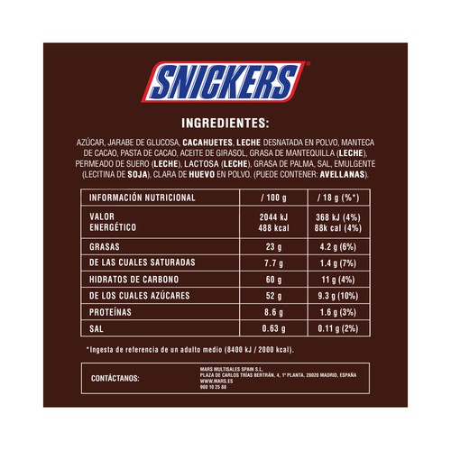 SNICKERS Mini Barritas de chocolate 227 g.