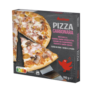 Imagen de AUCHAN Pizza carbonara (jamón cocido extra, champiñones y jamón curado) cocida a la piedra 350 g. Producto Alcampo
