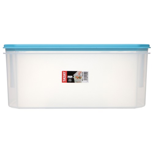 Recipiente cuadrado de plástico transparente con tapa color azul, 4.7 litros TATAY.