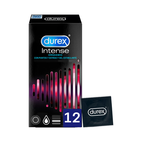 Preservativos lubricados con puntos, estrías y gel estimulante DUREX Intense orgasmic 12 uds.