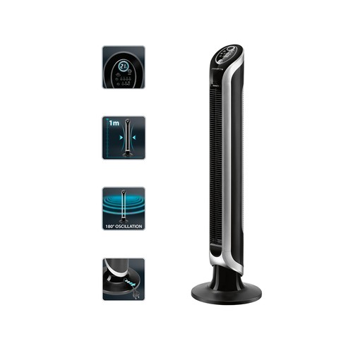 Ventilador de torre ROWENTA Eole Infinite Digital VU6670, potencia 40W, 3 velocidades, temporizador, control remoto , altura 100cm.