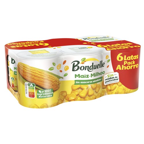 BONDUELLE Maíz dulce sin azúcares añadidos pack 6 uds. x 140 g