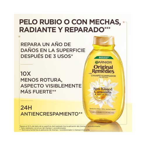 ORIGINAL REMEDIES Sun-kissed de Garnier Champú iliminador para cabellos rubios o con mechas 400 ml.