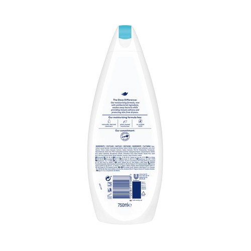 Gel para ducha o baño con ingrediente anti-bacteriano DOVE 750 ml.