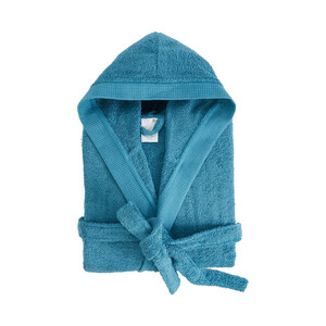 Albornoz con capucha para adulto talla L, tejido 100% algodón 420g/m², color azul ACTUEL.