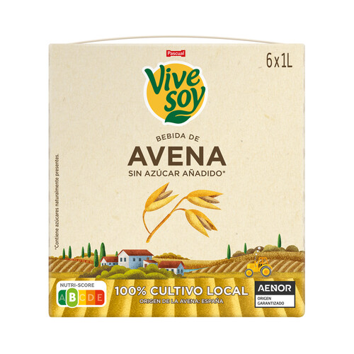 Bebida de avena de cultivo local 100%, sin azúcar añadido VIVESOY de Pascual 6 x 1 l