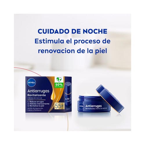 NIVEA 55+ Crema de noche antiarrugas revitalizante para pieles maduras (+55 años) 50 ml.