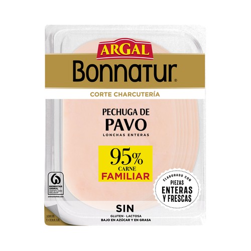 ARGAL Bonnatur Corte charcutería Pechuga de pavo cortada en lonchas 165 g.