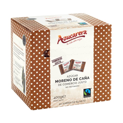 AZUCARERA Azúcar moreno en sobres Fairtrade 50 sobres 400 g.