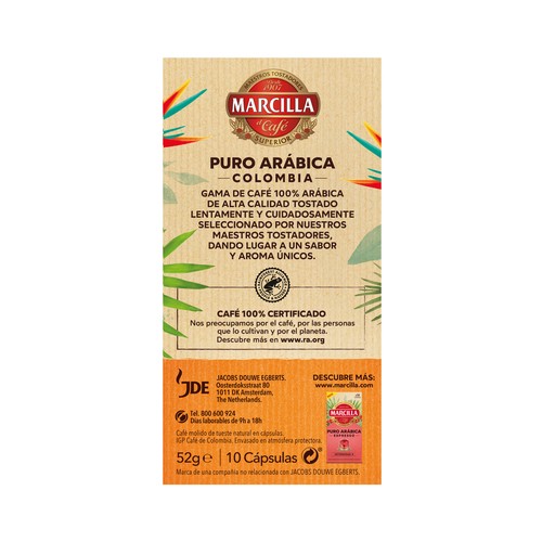 MARCILLA Colombia, Café en cápsulas intensidad 10, 10 uds.