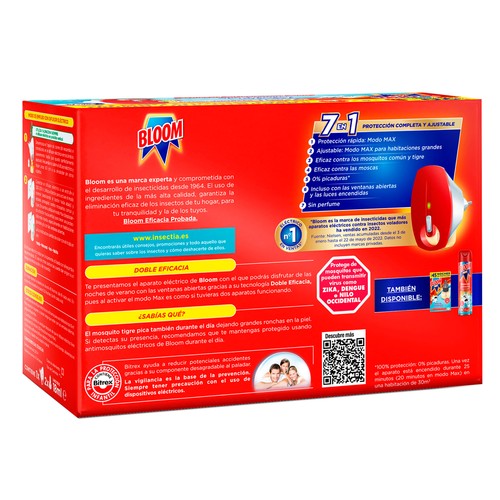 BLOOM Insecticida eléctrico líquido máxima eficacia aparato + 2 recambios 18 ml.