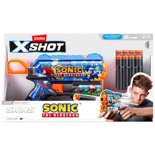 ZURU Xshot, Lanzadora Skins Flux Sonic The Hedgehog modelos surtidos, 8 dardos +8 Años