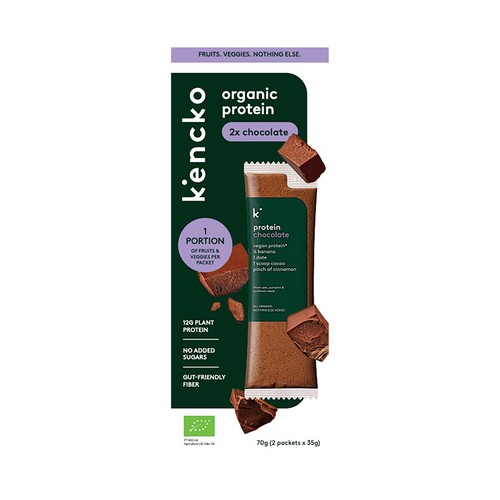 KENCKO Mix de proteinas vegetales con frutas deshidratadas y sabor a chocolate 2 x 35 g.