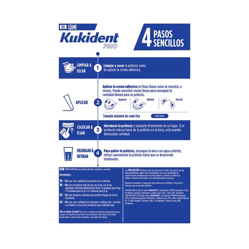 KUKIDENT Pro Crema adhesiva para prótesis dental, sin sabor 47 g