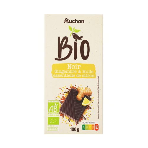 PRODUCTO ALCAMPO Bio Tableta de chocolate negro (60% cacao) con jenjibre y esencia de limón 100 g.