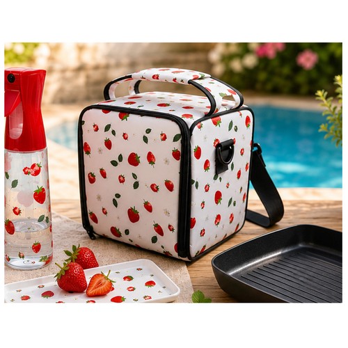 Bolsa térmica porta alimentos 4 contenedores color fresa. P&P