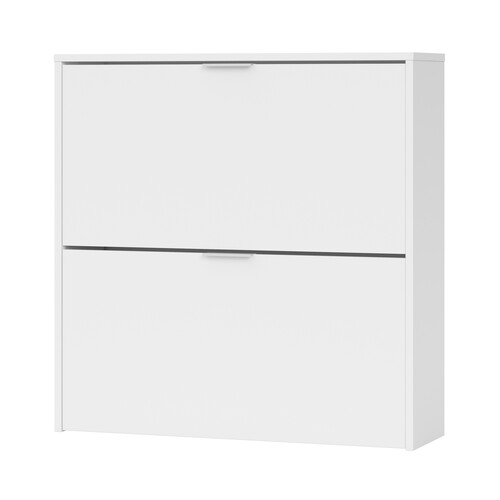 Zapatero de dos puertas, diseño moderno, fabricado en resistente melanina de color blanco brillo, 76x75x22 cm, FORES