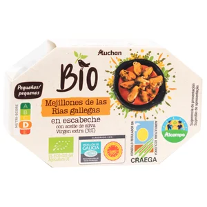 PRODUCTO ALCAMPO Mejillones en escabeche (8 - 12 piezas) ecológicos 69 g.