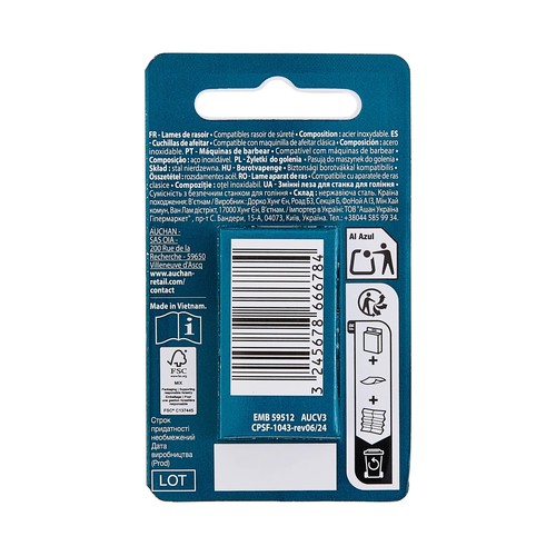 COSMIA Recambio de cuchillas de acero inoxidable, para maquinilla de afeitar clásicas 10 uds.