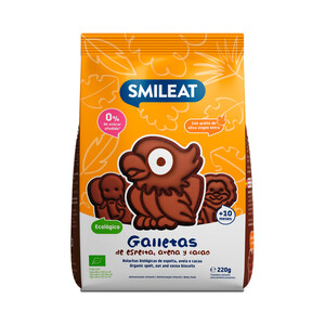 Imagen de SMILEAT Galletas de cereales (espelta y avena) ecológicos y cacao, con AOVE, a partir de 10 meses 220 g.