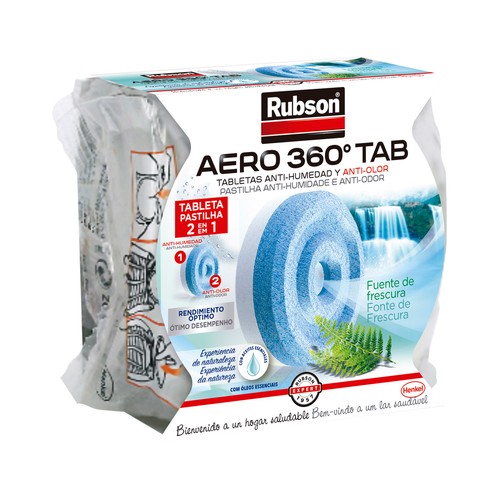 Recambio universal en tableta para deshumidificador, aroma frutal, RUBSON Aero 360°, 450grs.