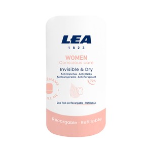 LEA Women Desodorante roll on recargable para mujer, anti manchas y antitranspirante hasta 72 horas 50 ml.