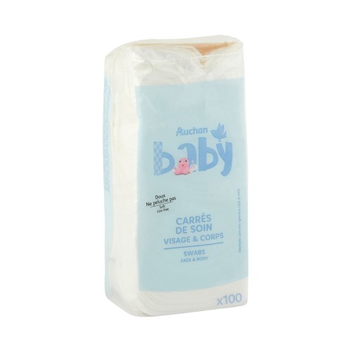 PRODUCTO ALCAMPO Baby Algodón cuadrado sin pelusas, para cara y cuerpo 100 uds.