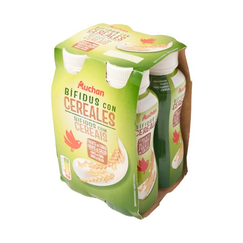 AUCHAN Leche fermentada con bífidus de cereales 4 x 154 ml Producto Alcampo.