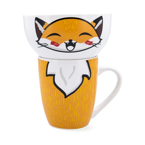 Set mug 33cl y bol cerámica 51cl. diseño zorro zoo para el desayuno. QUID