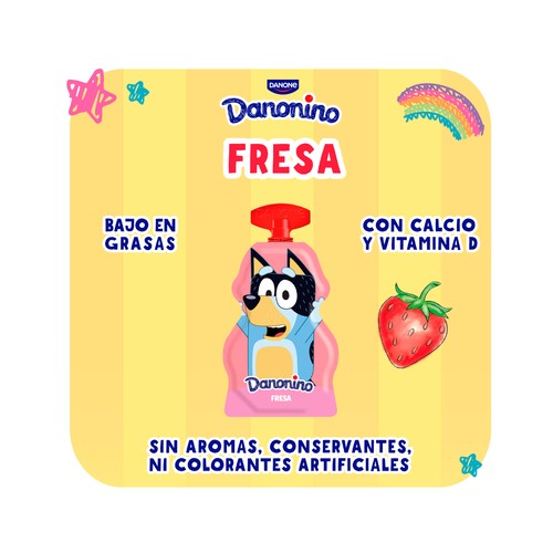 DANONINO Leche fermentada con fresa, calcio y vitamina D 4 x 70 g.