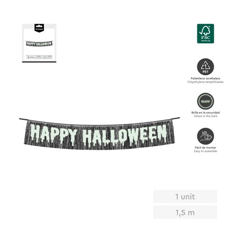 Guirnalda decorativa 1 unidad, Happy Halloween negra. OH YEAH