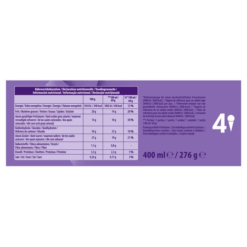 MILKA Cono de helado de vainilla con corazón de avellana, recubierto de chcolate con leche 4 x 100 ml.