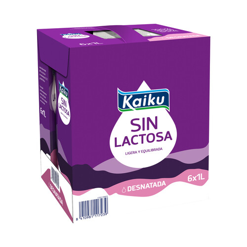 KAIKU Leche desnatada de vaca, sin lactosa  6 x 1l.