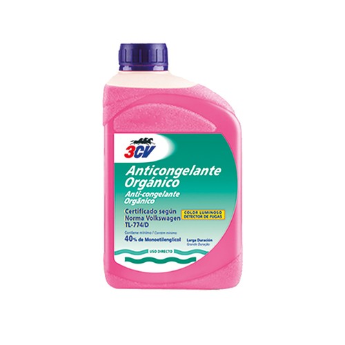 Líquido refrigerante con temperatura de protección de hasta -25ºC, 1L rosa, 40% Monoetilenglicol, 3CV.