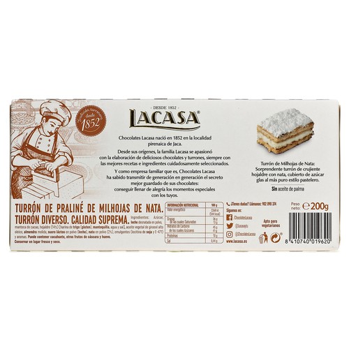 LACASA Turrón de milhojas de nata 200 g.