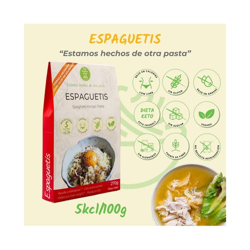 THE KONJAC SHOP Espaguetis de konjac, que ayudan a adelgazar, listo para comer 270 g.