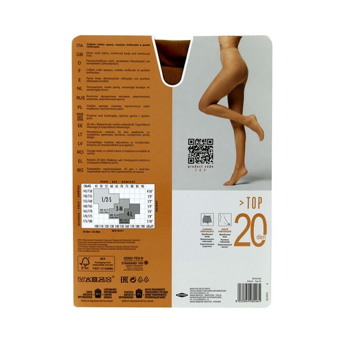 Panty transparente mate, 20den, POMPEA, color ambrato, talla M.