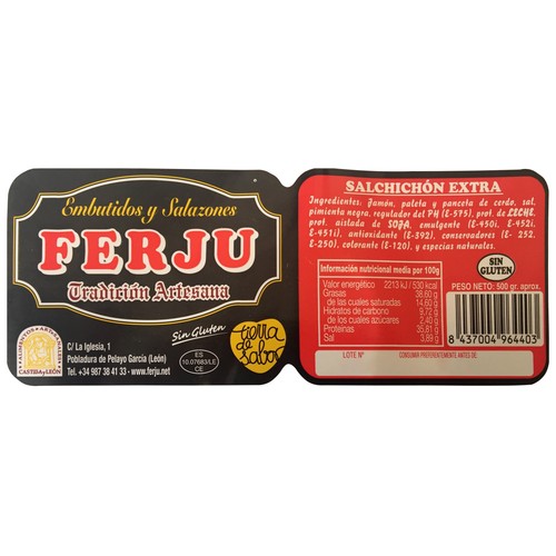 FERJU Salchichón casero de categoria extra y elaborado sin gluten