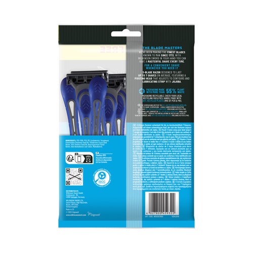 WILKINSON Essentials 3 Maquinilla de afeitar desechable con cabezal de 3 hojas 8 uds.
