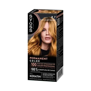 SYOSS tono 8_7 Rubio dorado caramelo Coloración capilar permanente con keratina.