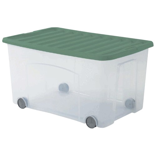 Caja de ordenación transparente con ruedas, capacidad de 60 litros, ACTUEL.