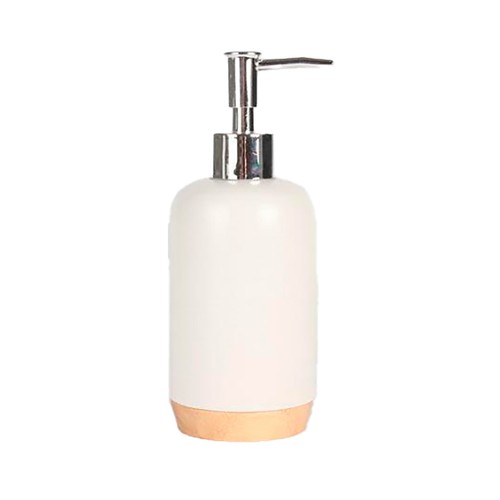 Dispensador de jabón  de cerámica y bambú, color blanco, ACTUEL.