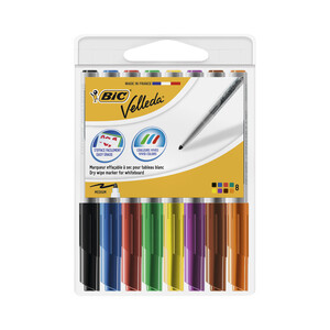 Imagen de Pack de 8 marcadores para pizarra blanca con tinta a base de acetona. Punta cónica resistente de 1,4 mm. BIC.