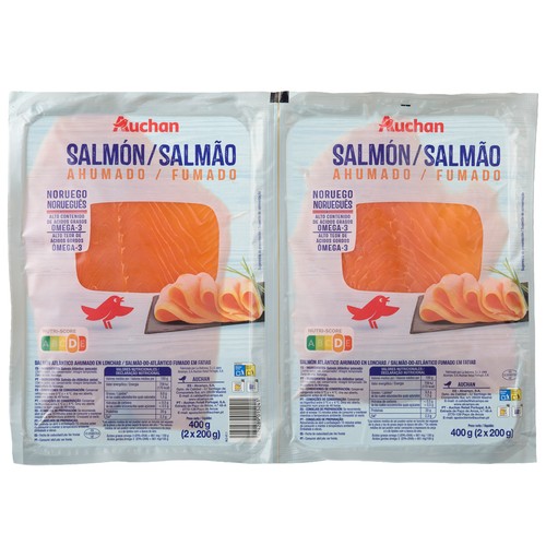 AUCHAN Salmón ahumado bipack 2 x 200 g Producto Alcampo.