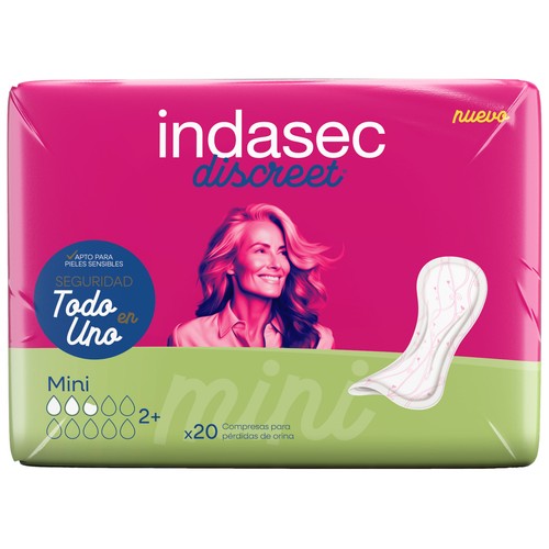 INDASEC Discreet Compresas incontinencia mini para pérdidas de orina leves a moderadas 20 uds.