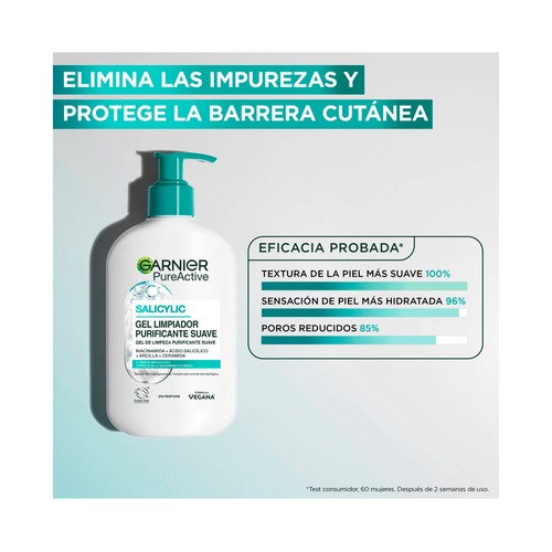 GARNIER Pure active Gel limpiador hidratante para todo tipo de pieles, incluso sensibles 250 ml.