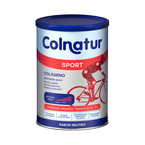 COLNATUR Sport Colágeno natural asimilable puro, con sabor neutro y presentación en polvo 330 g.