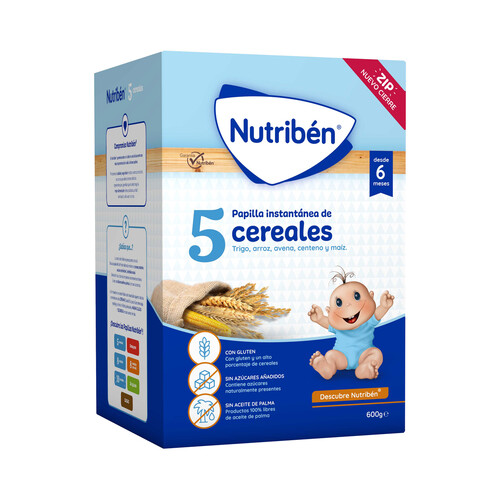 NUTRIBÉN Papilla en polvo con 5 cereales, a partir de 6 meses NUTRIBÉN 600 g.