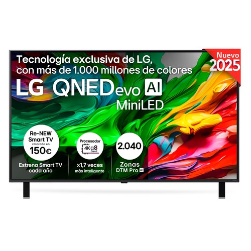 Televisión 139,7 cm (55") LG 55 QNED-MINILED QNED85A6C 4K WEBOS25, Smart TV, con inteligencia artificial, pantalla QNED evo MiniLED,4 HDMI, 2 USB, HDR, HDR10, Bluetooth, color negro.