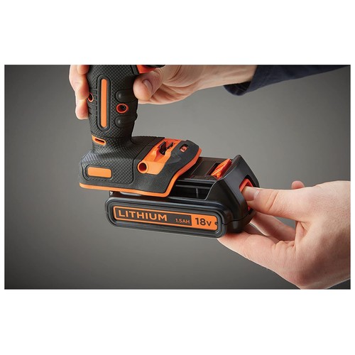 Taladro atornillador con batería litio 18V, 2 baterías y maletín, BLACK + DECKER BDCHD18KB.